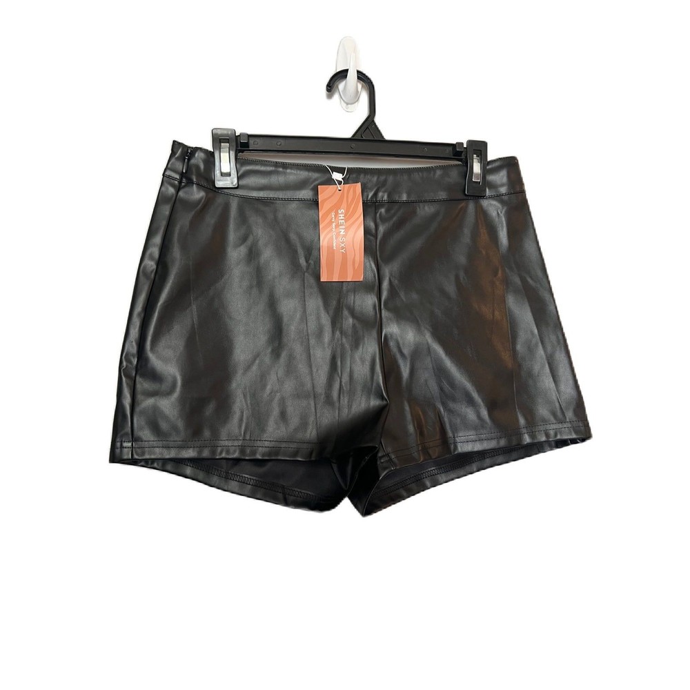 SHEIN SXY Faux Leather Shorts black NWT‎ size L